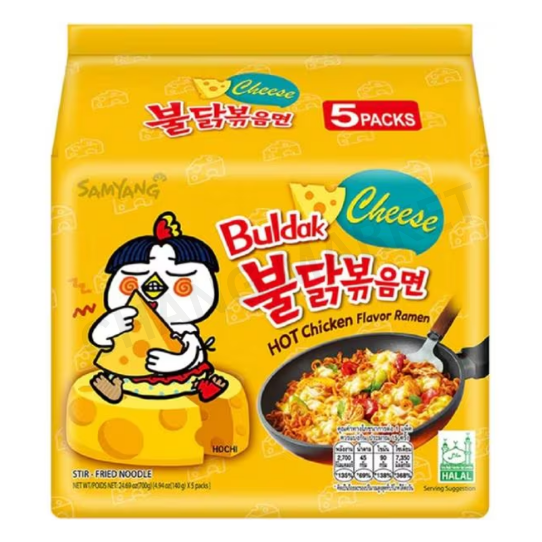 BULDAK Stir-Fried Instant Noodles Cheese Hot Chicken Flavor Ramen 140g x 5 Packs