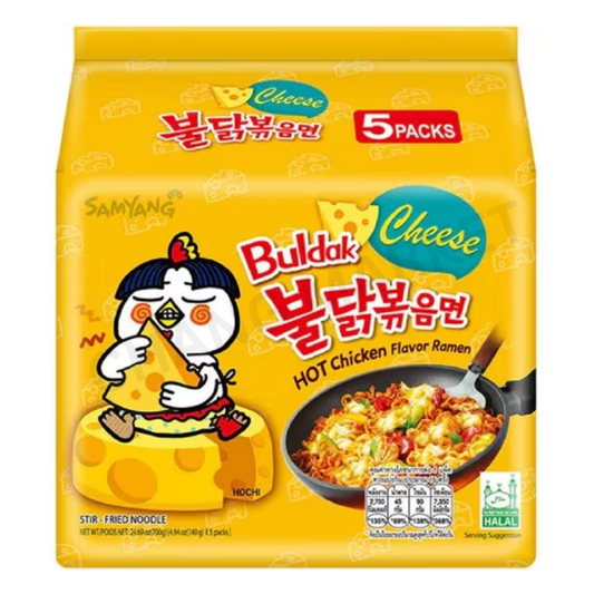 BULDAK Stir-Fried Instant Noodles Cheese Hot Chicken Flavor Ramen 140g x 5 Packs