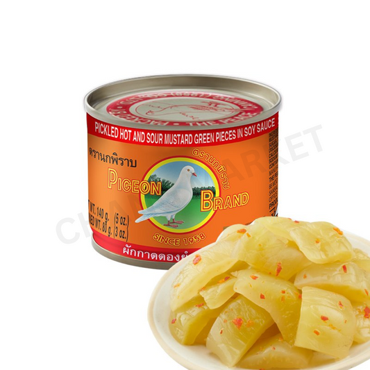 PIGEON Pickled Hot and Sour Mustard Green Pieces In Soy Sauce 140g