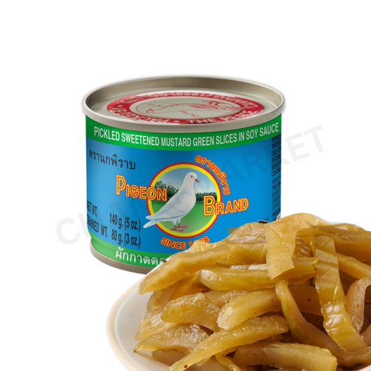 PIGEON Pickled Sweeted Mustard Green Slice In Soy Sauce 140g